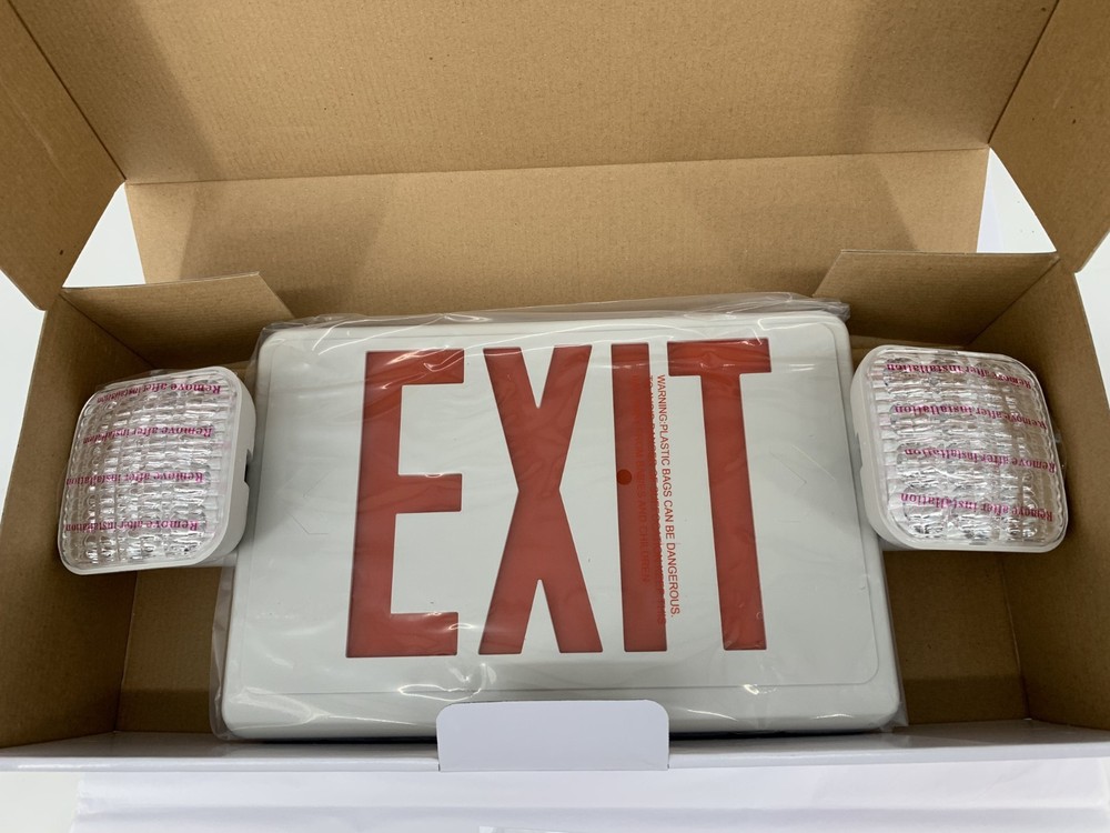 EXITRONIX VLED-U-WH-EL90-R LED Combination Exit Sign/Emergency Light Red 120/277