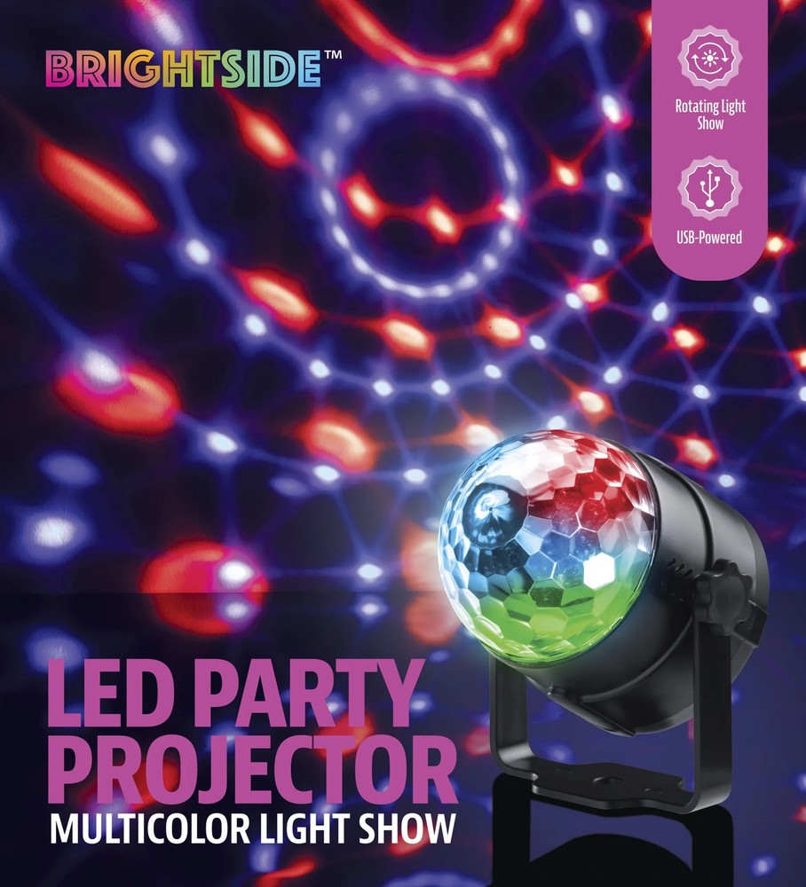 BrightSide Multicolor LED Disco Party Projector, Rotating Light Show,USB-Powered