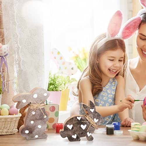4 Pcs Easter Decorations Easter Bunny Wooden Table Sign Tabletop Rabbit Brown