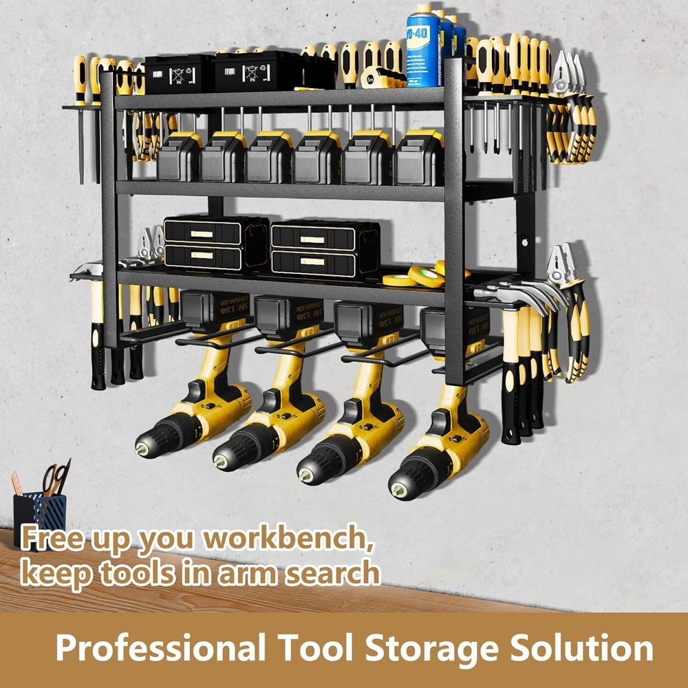 Wall Mount Power Tool Organizer Drill Hanger 4 Layer Tools Storage Shelf Garage