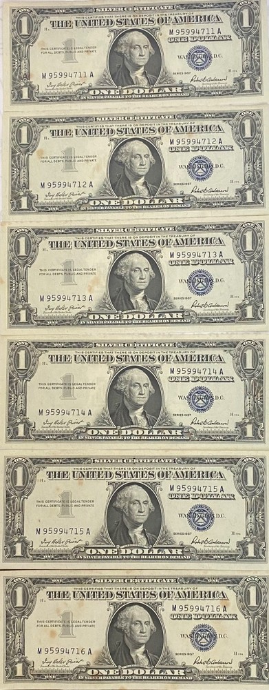 1957 A (6) consecutive numbered certificate notes