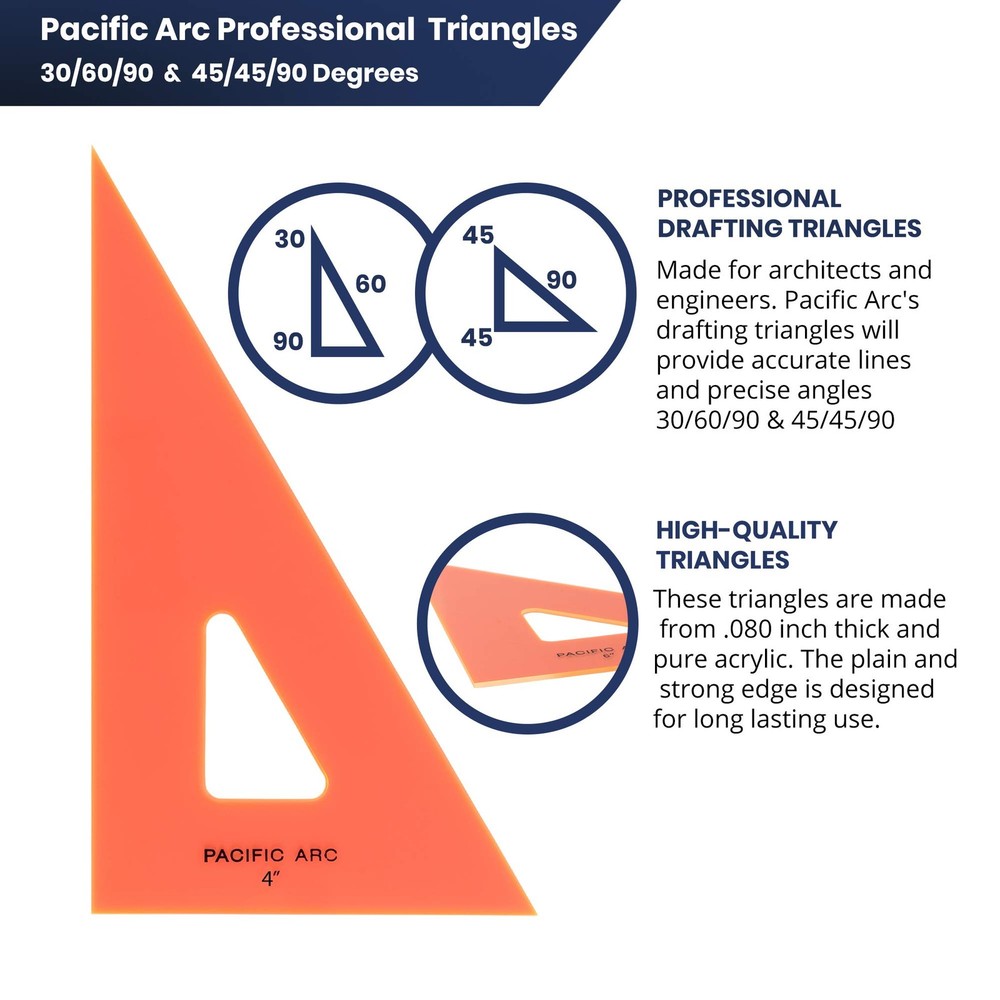 Drafting Triangle 12 Inch 45/90 Degrees Fluorescent Orange Ruler Tool