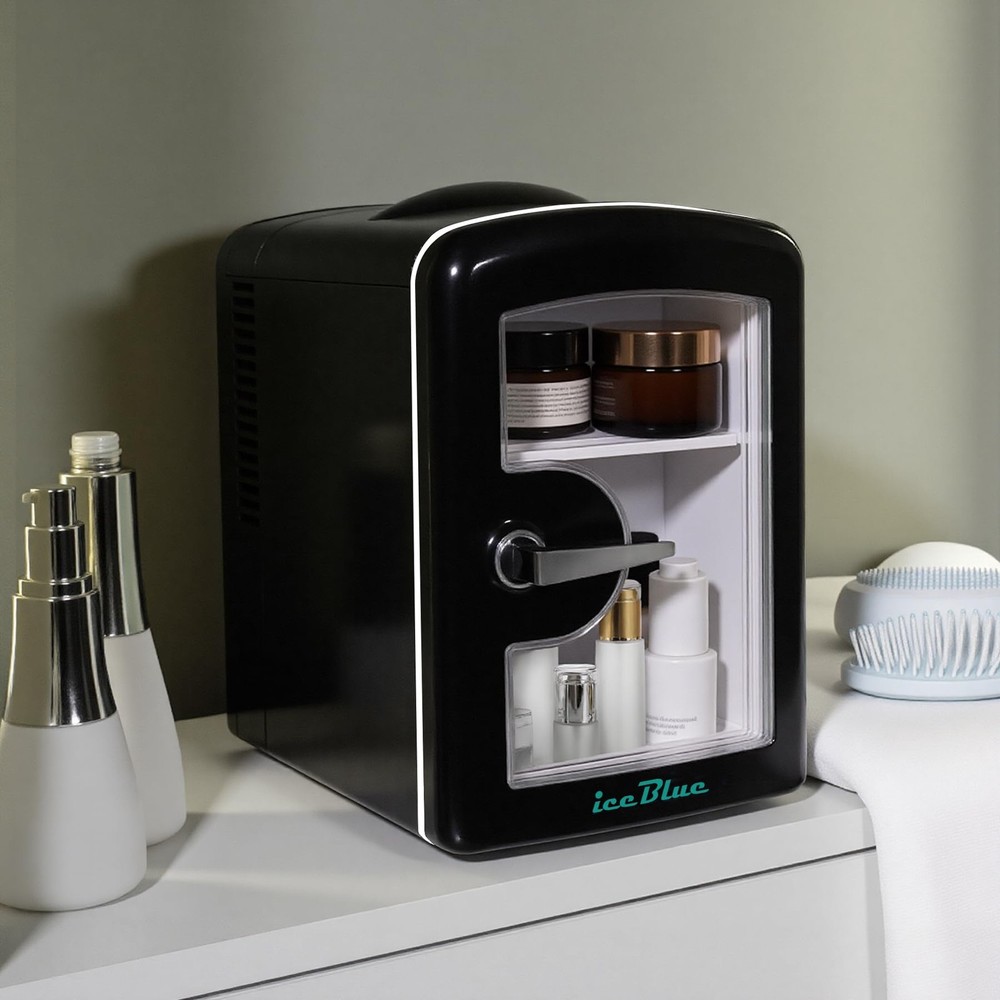 Mini Fridge, Tiny Fridge with Viewing Window, 4 Liter /6 Cans Compact Small R...