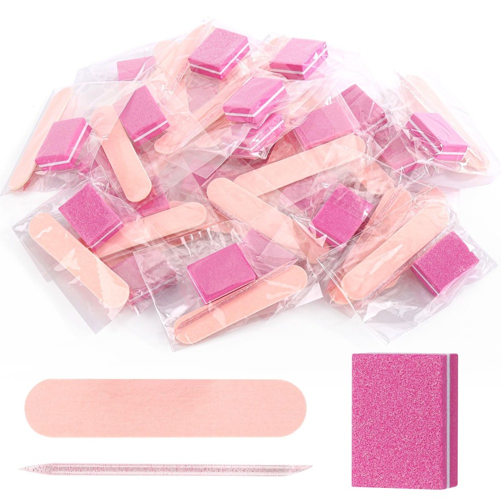 24 Sets Disposable Manicure Kit, Individually Package Nail 24-Sets, pink
