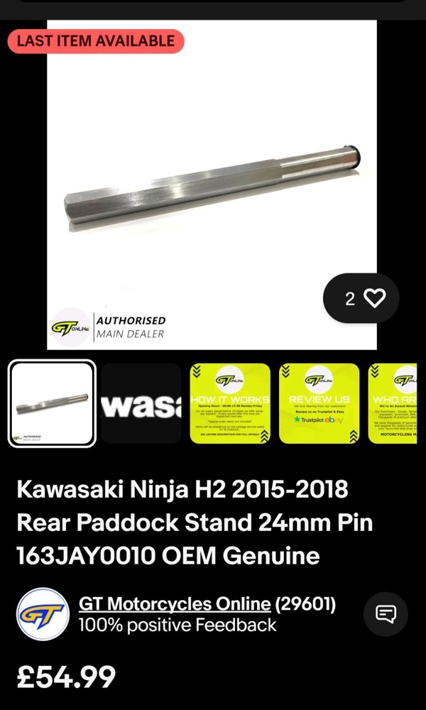Kawasaki Ninja H2 Paddock Stand Pin