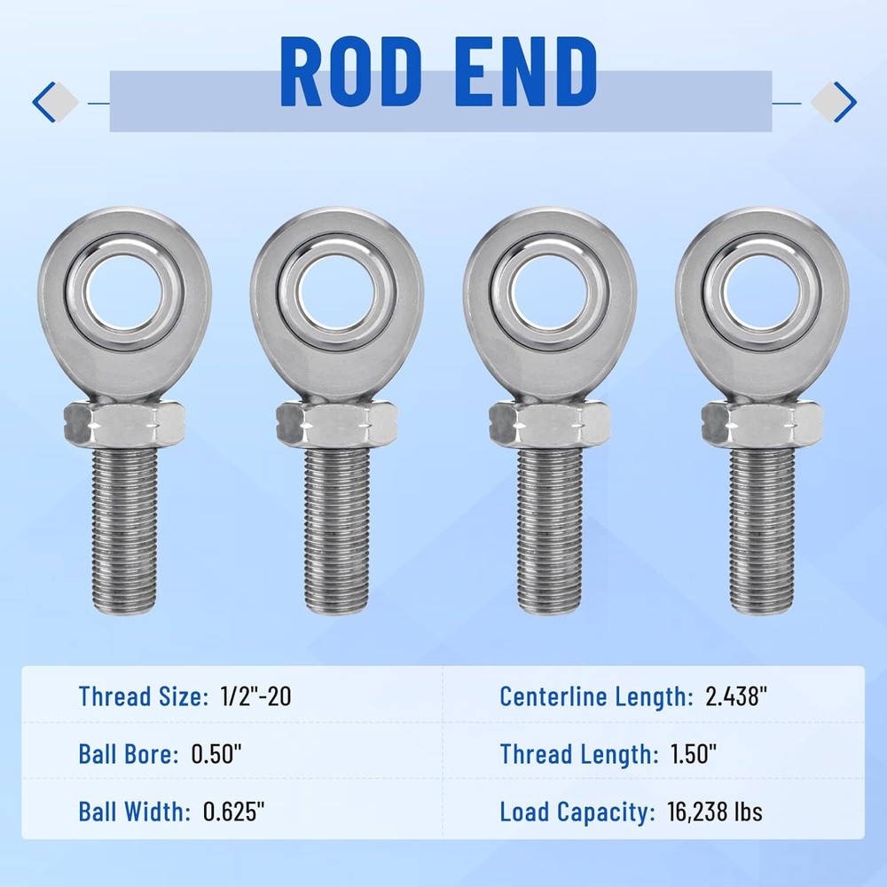 4x 1/2” Chromoly Heim Joints Rod End Kit Left & Right Hand Thread Heim Joint