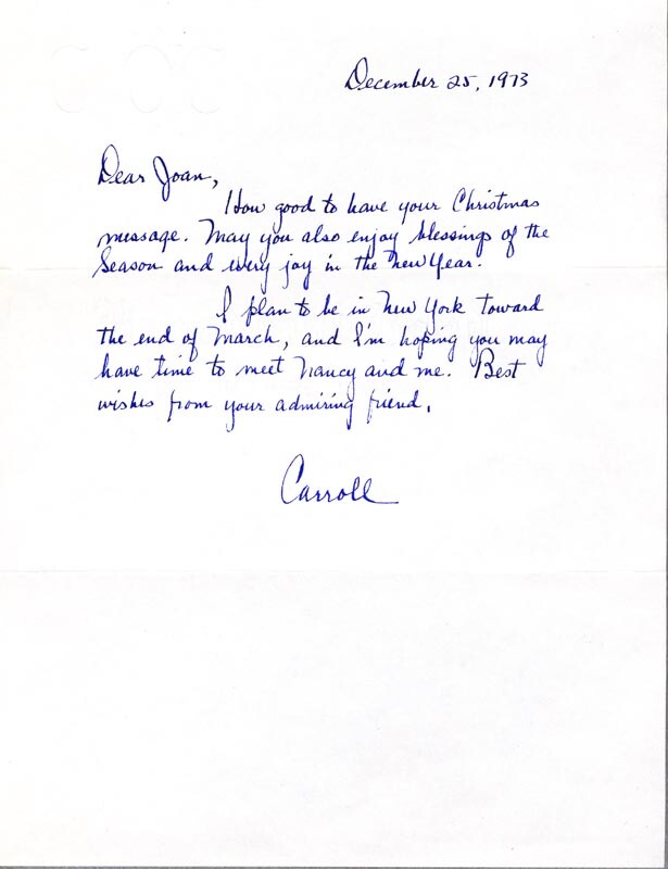 CARROLL O''CONNOR - AUTOGRAPH LETTER SIGNED 12/25/1973