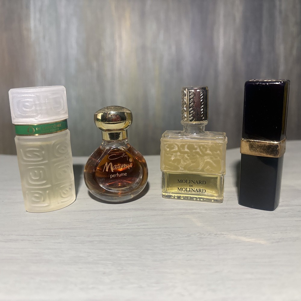 4 Vintage Mini perfume bottles. 3 Never Used, 1 Refil Case/ Bottle Empty.