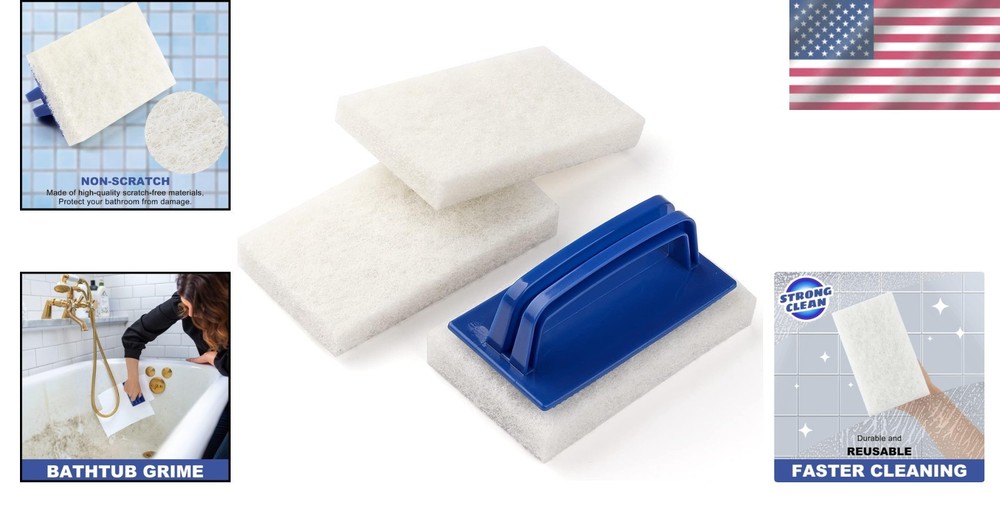 Heavy Duty Bath Scrubber with Replaceable Non-Scratch Pads - Clean & Protect