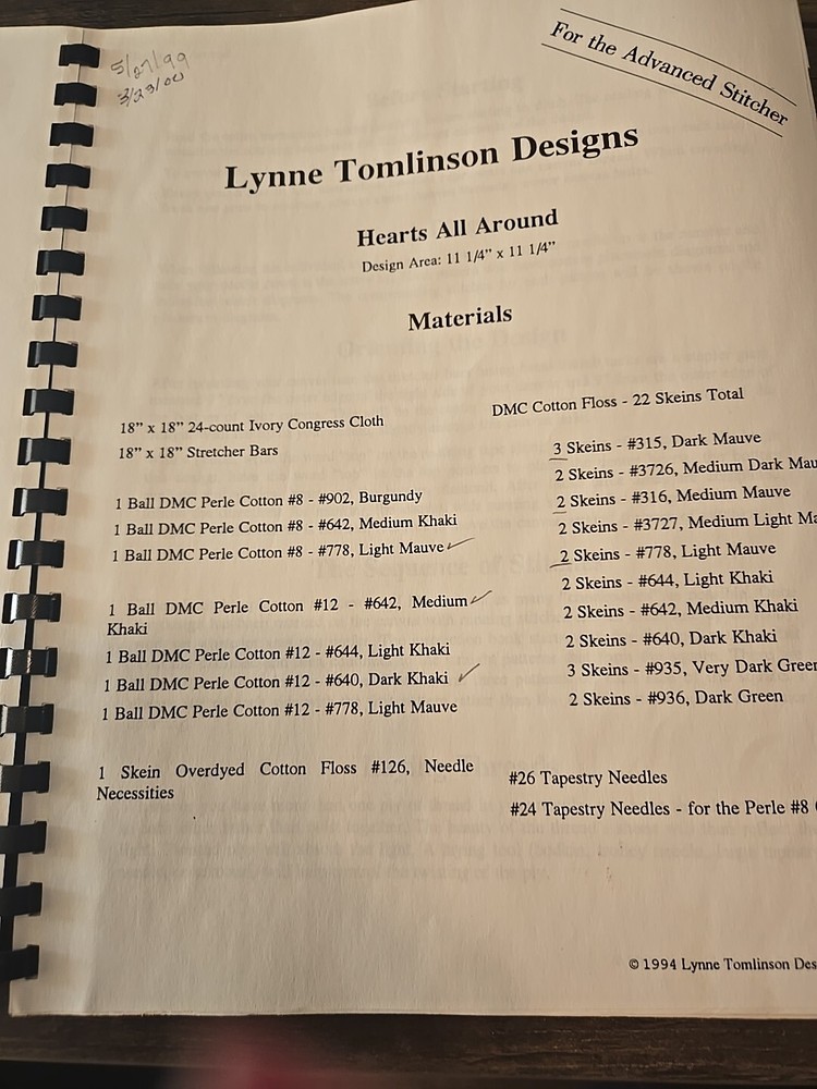 Lynne Tomlinson Designs Hearts All Around Needlepoint Bound PATTERN Book