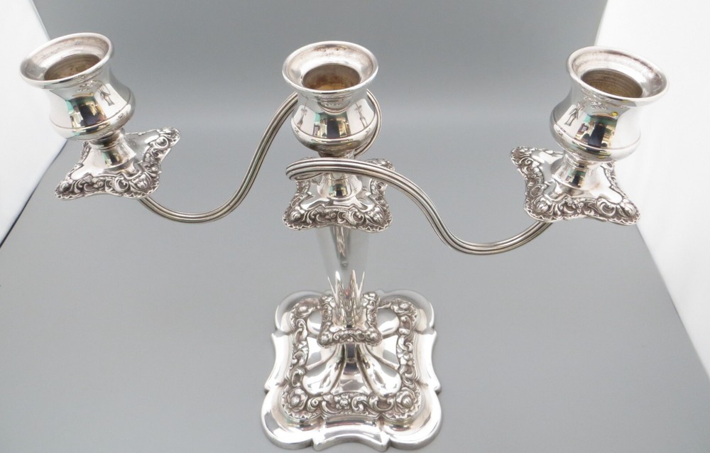 Heavy Silver Plated on Copper Three Candle Candelabra - Made in England - AE