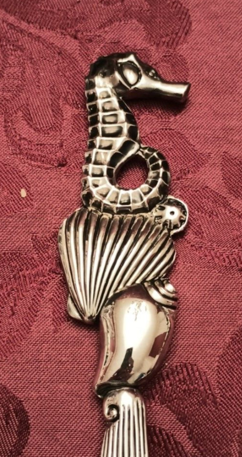 Godinger Seahorse and Shell Silverplate Serving Spoon and Fork - Nice!