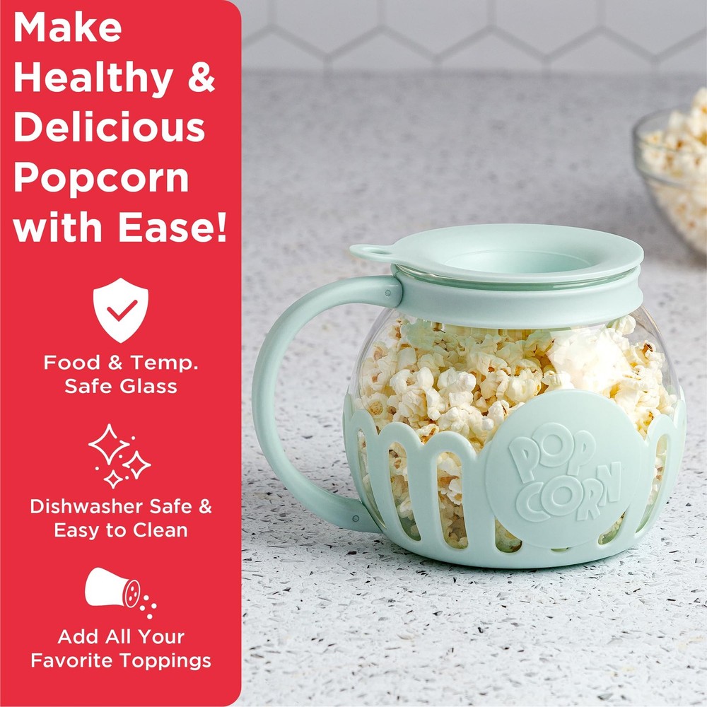 Ecolution Patented Micro-Pop Microwave Popcorn Popper with Temperature Safe Gl