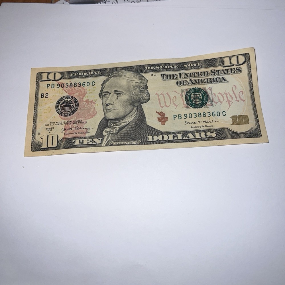 2017 A $10 Federal Reserve Note Ink Smear ERROR￼
