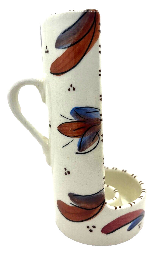 Half Cup/Mug Candle Holder with Handle Flowered Design