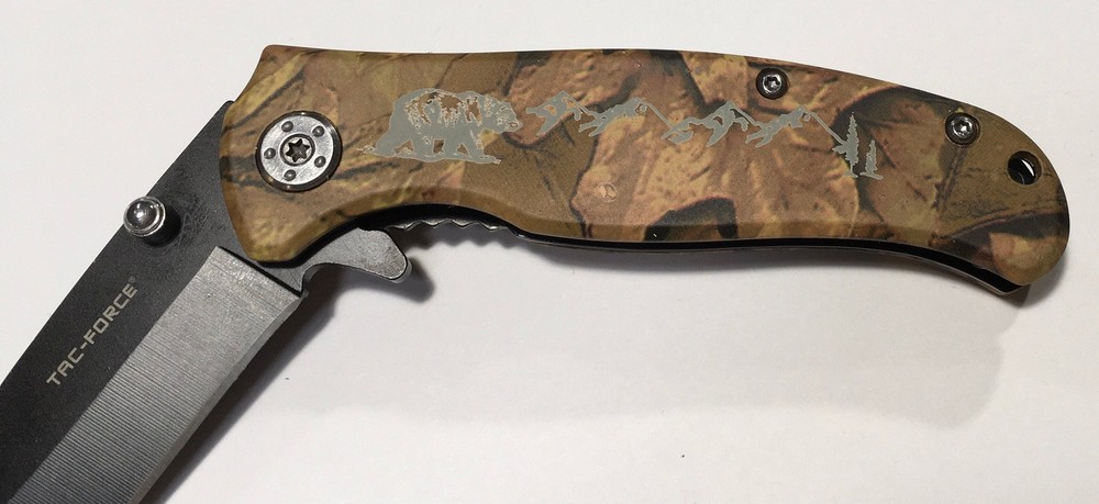 RITE EDGE Camo 3" Black Blade Folding Pocket Knife Custom Bear Design