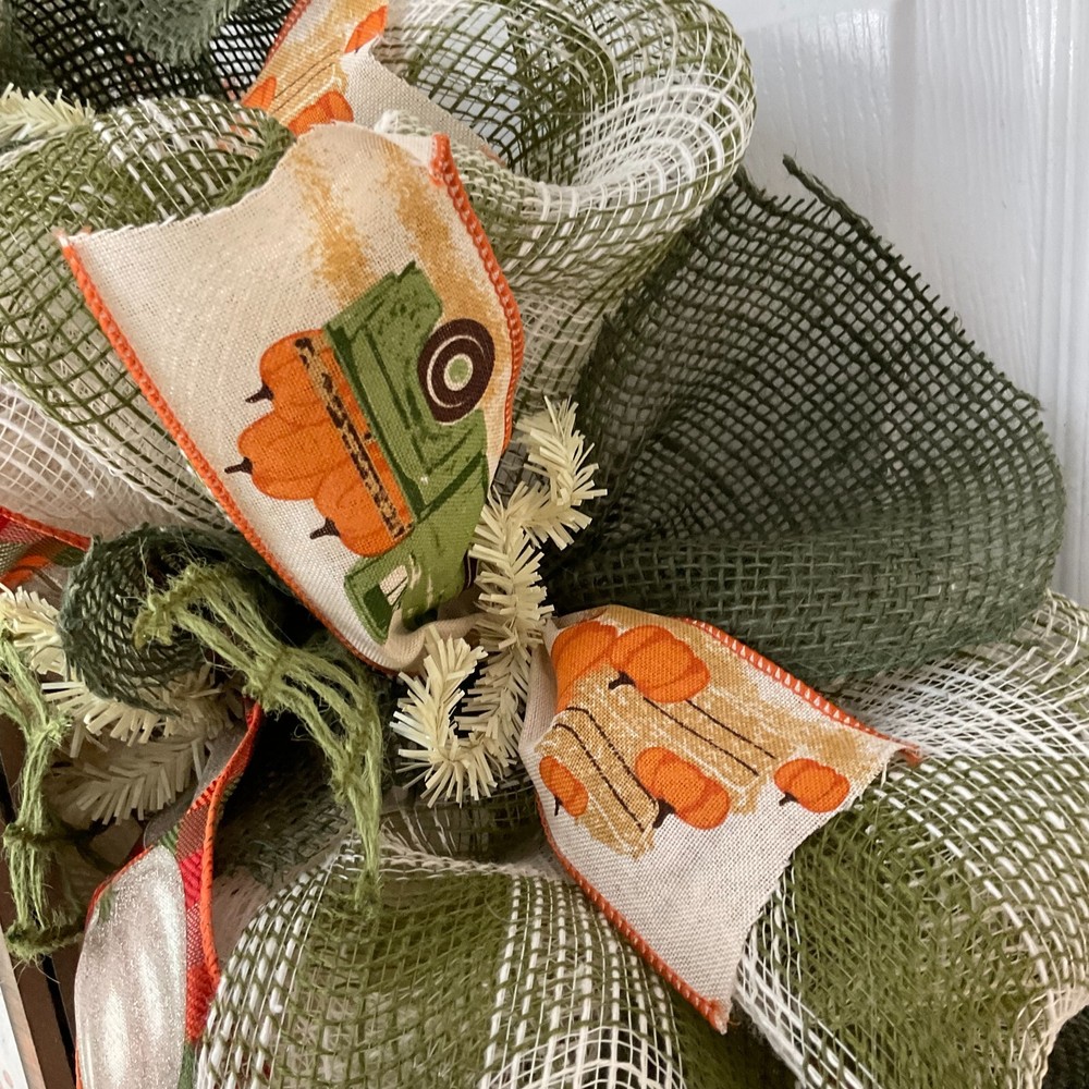 Hello Pumpkin Harvest Wreath Handmade Deco Mesh