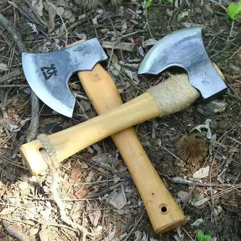Bearded Wood Handle Mini Axe Hatchet Small Tomahawk Camping Forest Bushcraft