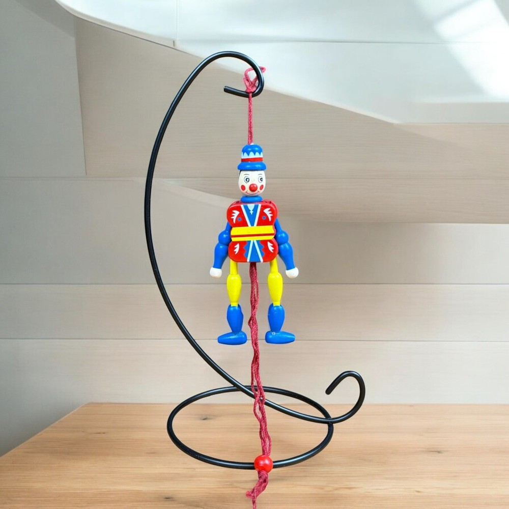 Wooden Pull String Puppet Jumping Jack Dancing Clown - VINTAGE