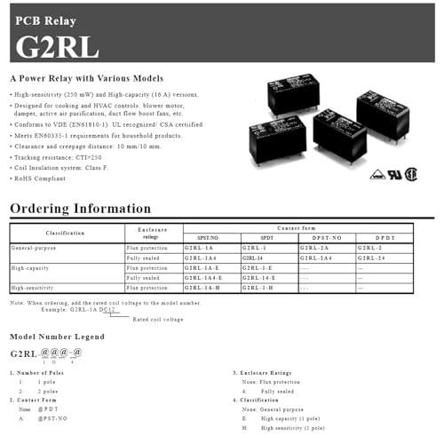 G2RL-1A-E-CV 12VDC 16A 6Pins Water Heater Air Conditioner Relay