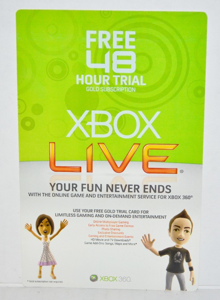 Microsoft Xbox 360 Live Gold 48 Hour Free Trial Code Scratch Card Subscription