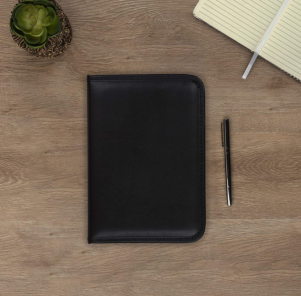 Faux-Leather Mini Padfolio 5"x8" Writing Pad Professional Organizer Black