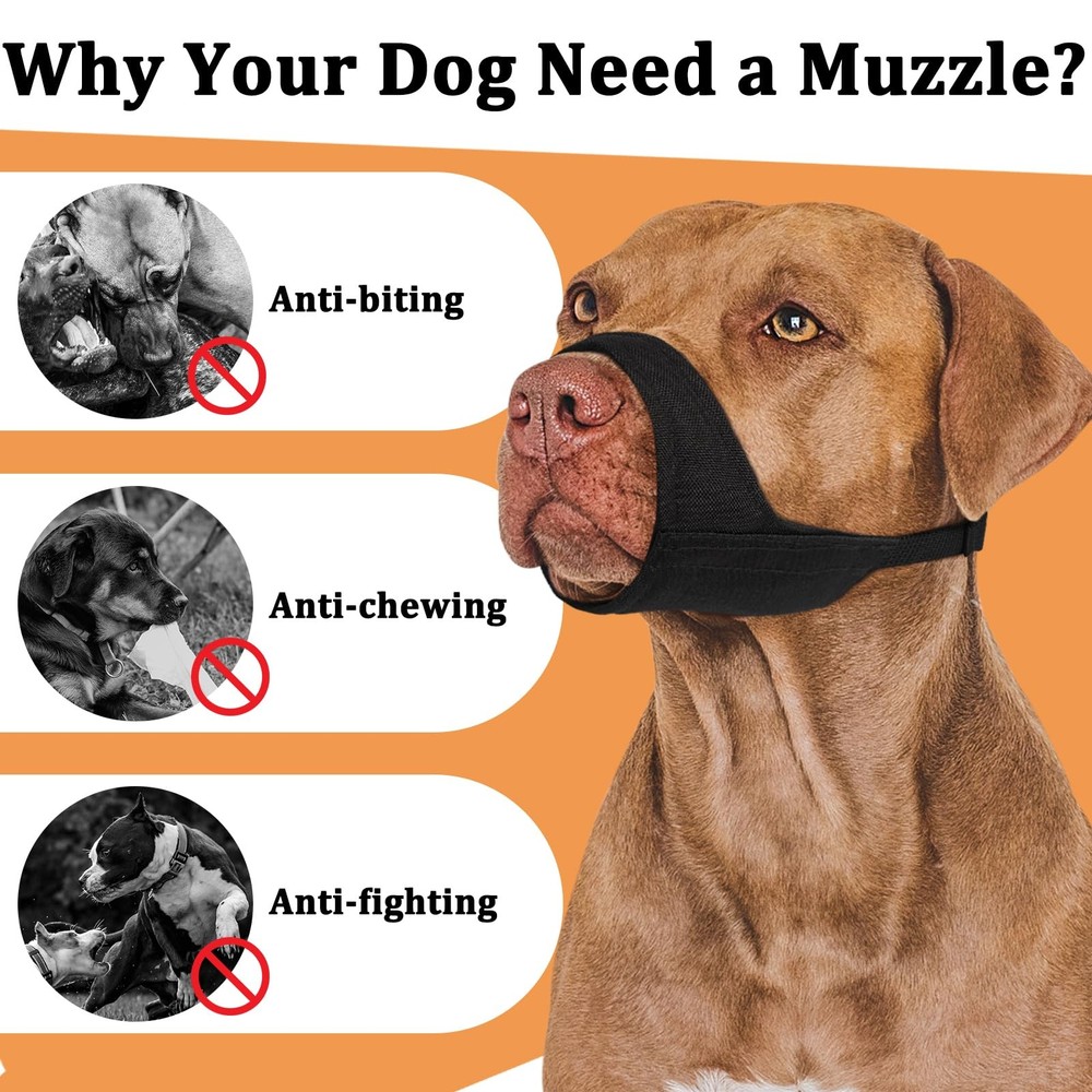 Mayerzon Pitbull Muzzle, Soft Muzzle for L [Snout Cir: 9.75-11"], Black