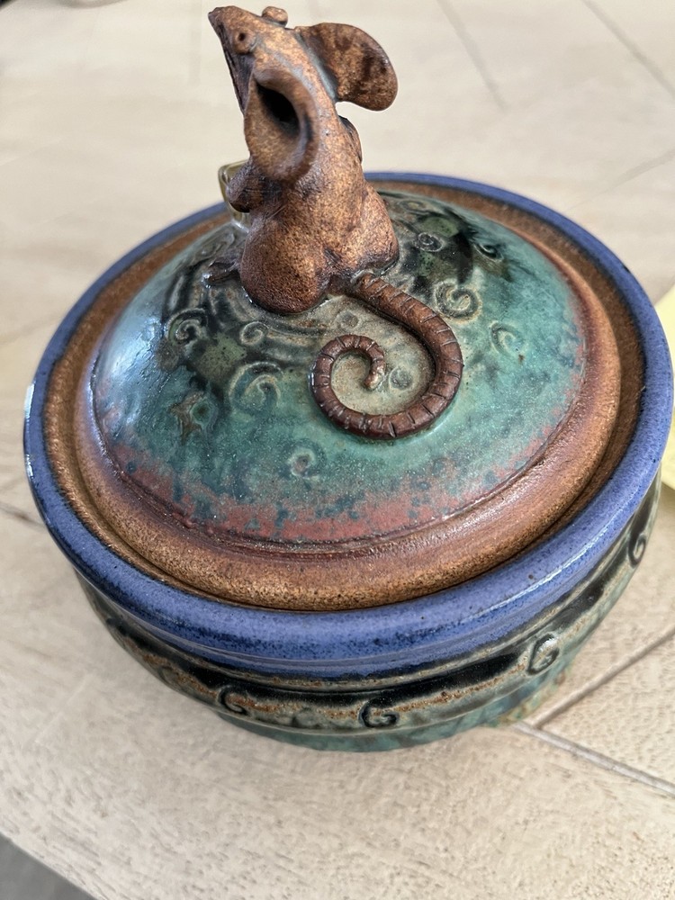 Mouse And Cheese Pottery Jar