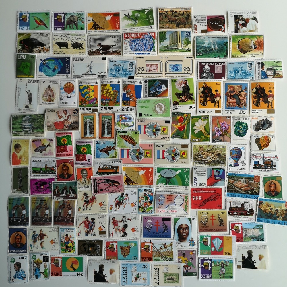 Zaire Stamps Collection - 100 & 200 Different Stamps