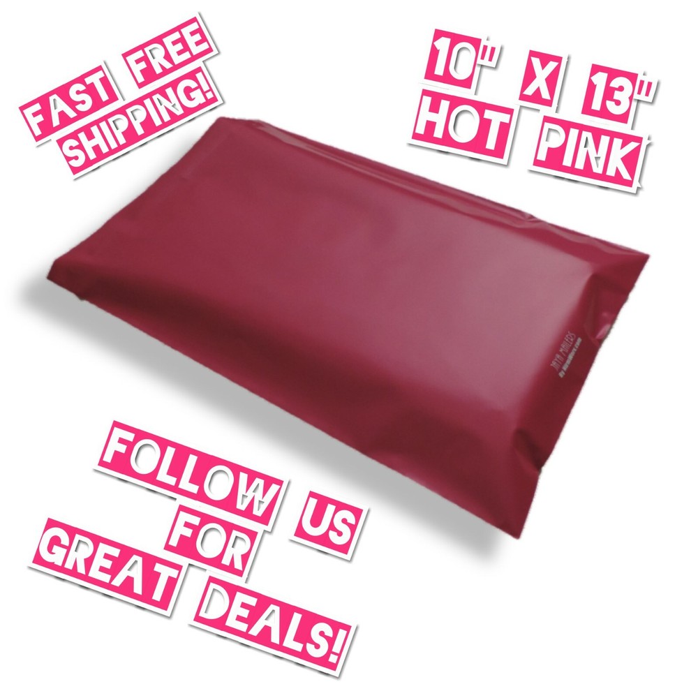 100 Hot Pink 10x13 Poly Mailers / Shipping Envelopes