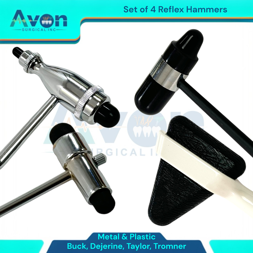 4 Pack Reflex Testing Hammers, Plastic & Metal, Buck,Dejerine,Taylor,Tromner
