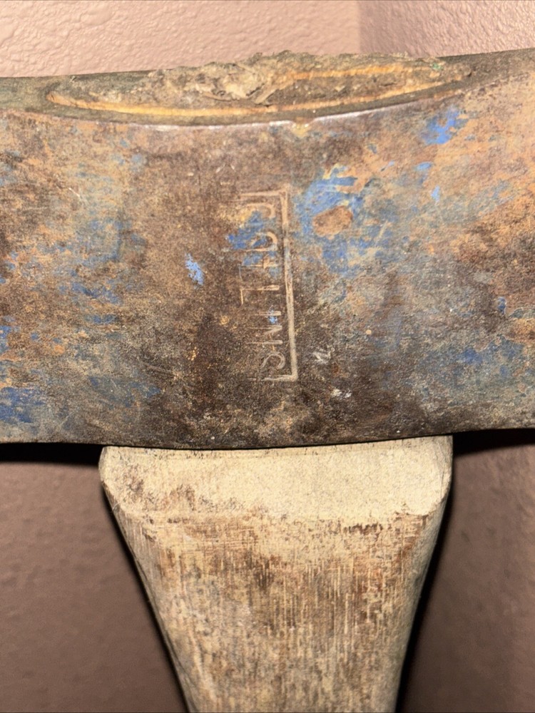 Vintage COLLINS Double Head Headed Bit AXE Ax with Original Handle Blue