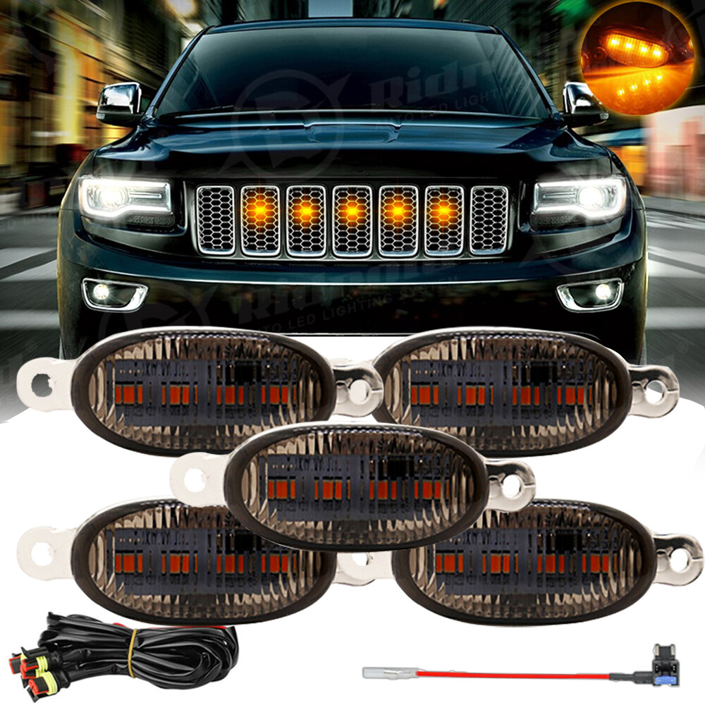 For Jeep Grand Cherokee 2003-21 Amber Front Grille Grill LED Light Raptor Style