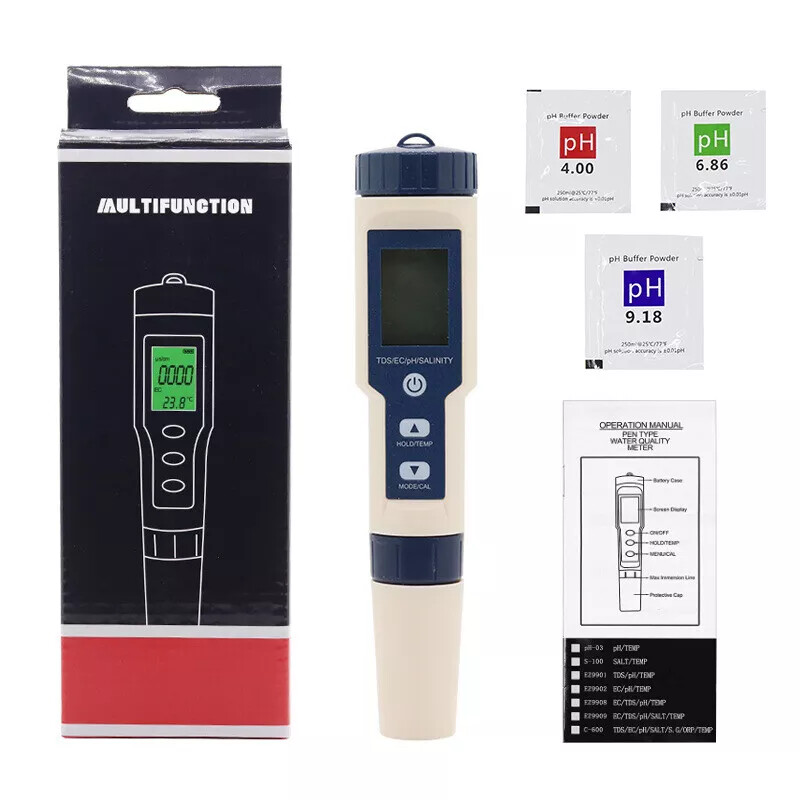 5-In-1 Digital Water Quality Meter Tester Tool PH/TDS/EC/Salinity/Temperature