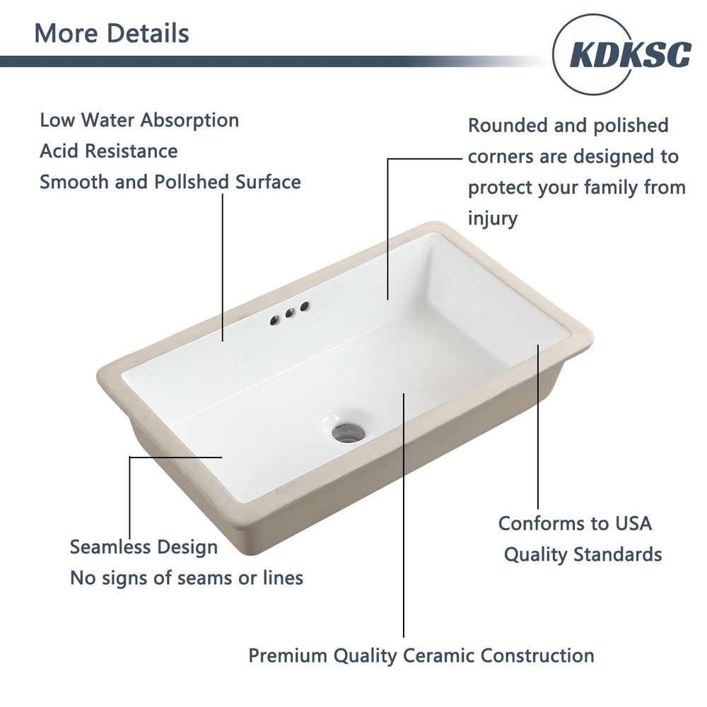 24 Inch Undermount Bathroom Sink Rectangular Undermount Sink White Ceramic Un...