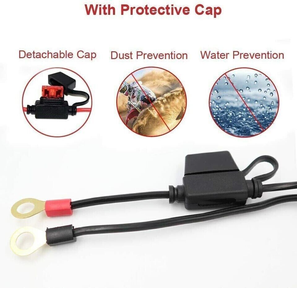 2Pcs 2FT SAE Battery Connector Cable 2-Pin Ring Terminal Harness Extension Wire
