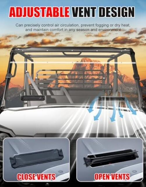 Front Full Windshield for Kawasaki Mule Pro, Clear 1/5" Vented Full Windshield