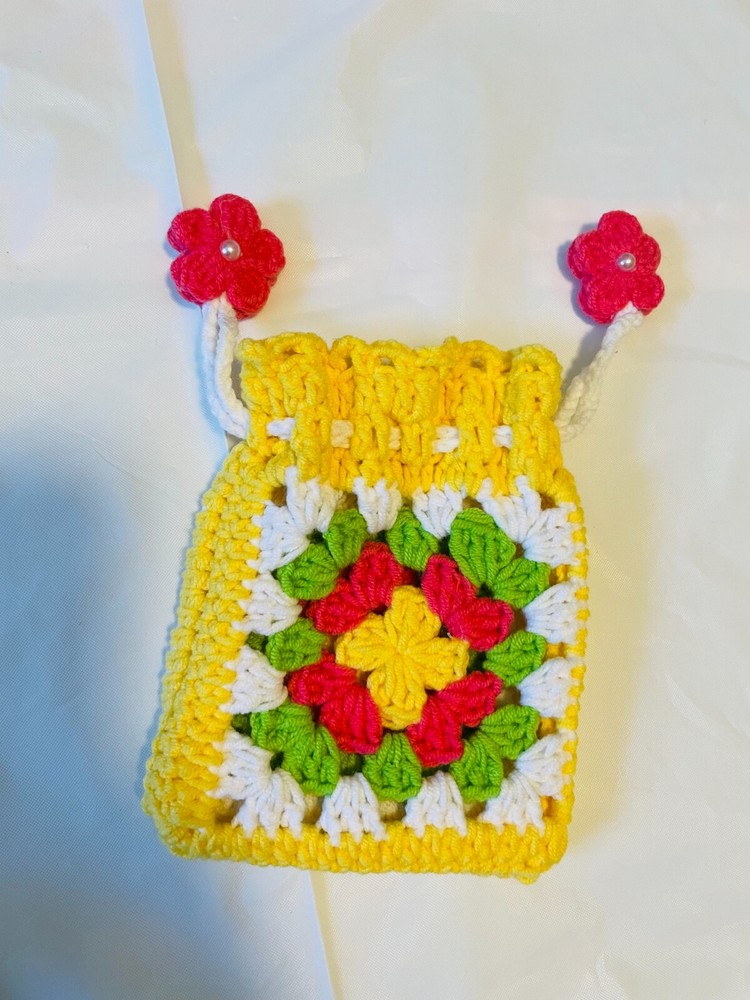 Crochet drawstring bag