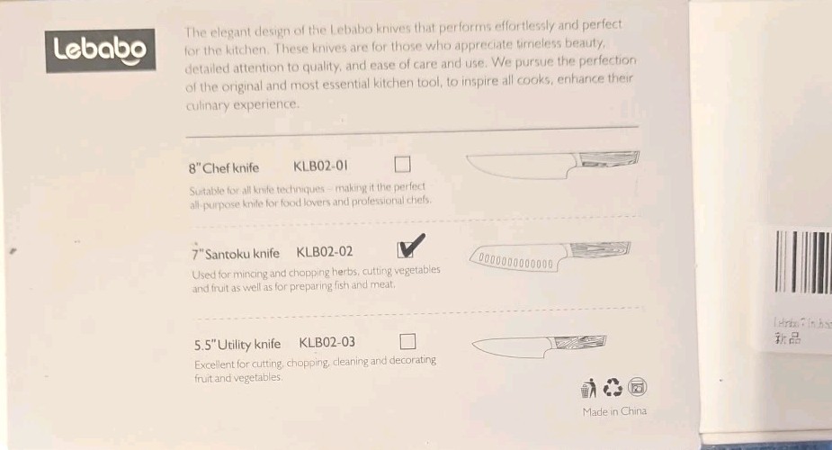 Lebabo 7" Santoku Knife New Sealed