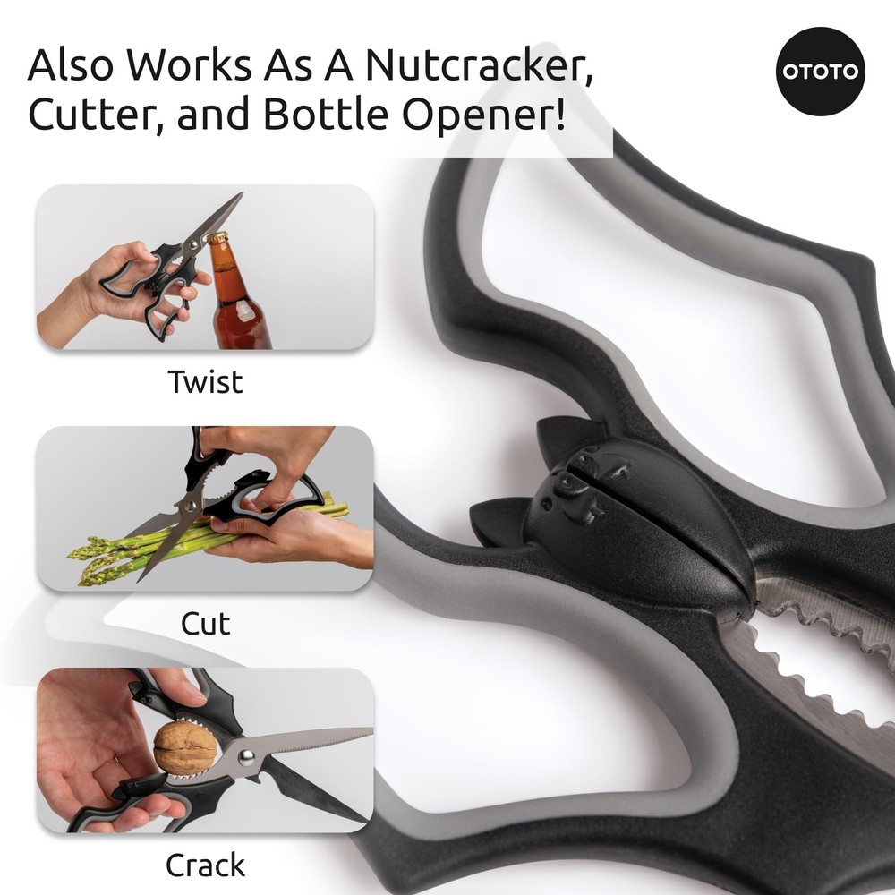OTOTO Elizabat Kitchen Scissors - Halloween Goth Cute Bat Medium, Black