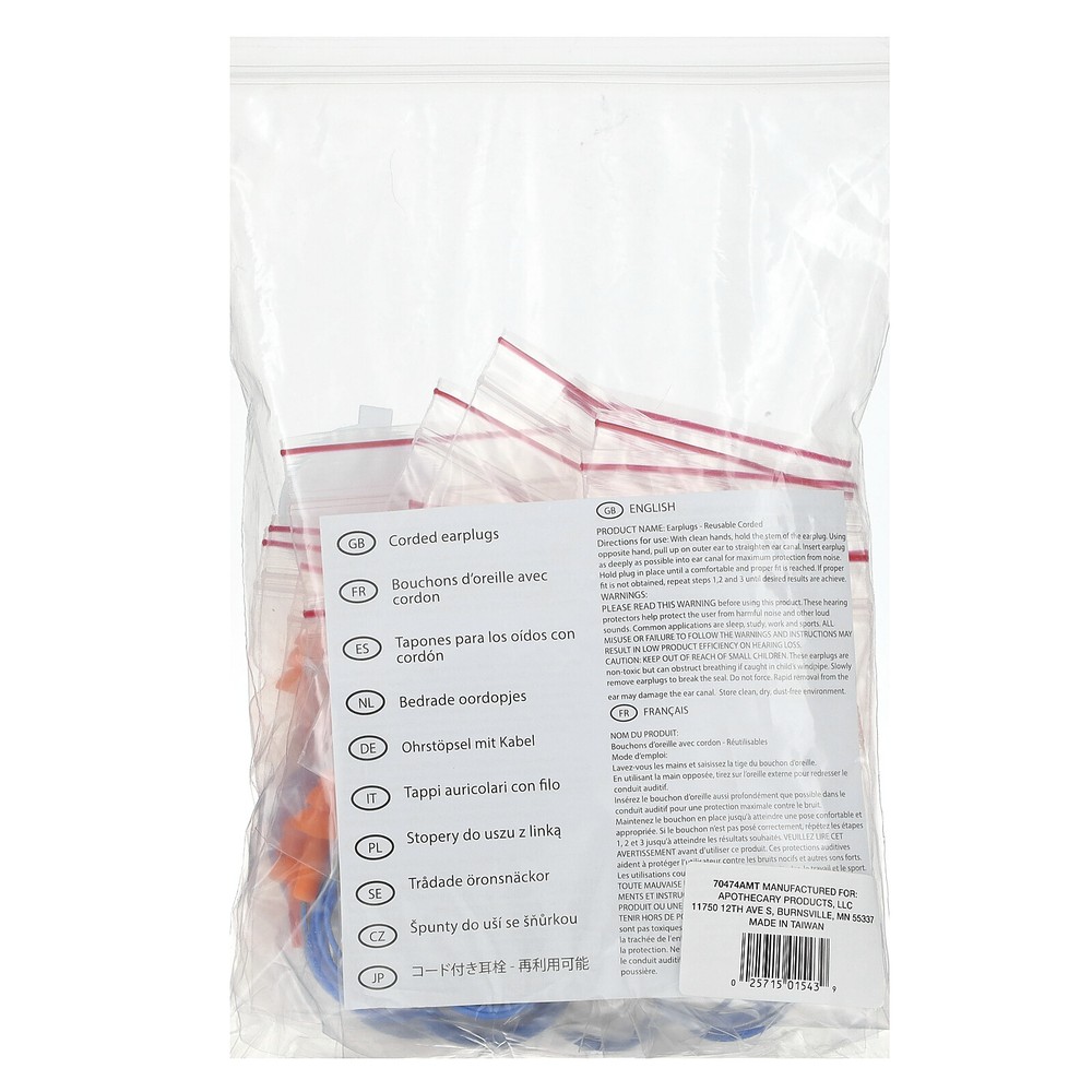 Reusable Corded Ear Plugs , 25 Pair