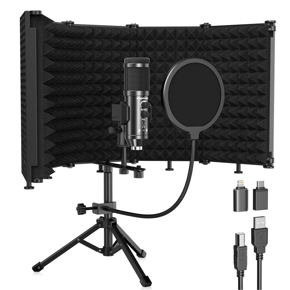 Studio Recording Microphone Isolation Shield with Pop Filter &Tri-Stand Kit M...