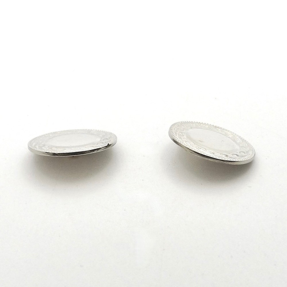 Art Deco Solid 18k White Gold Round Signet Buttons Pair Two Engravable