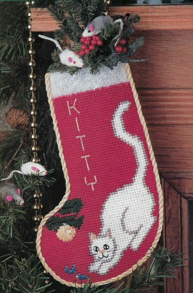 KITTY'S CHRISTMAS STOCKING PLASTIC CANVAS PATTERN INSTRUCTIONS