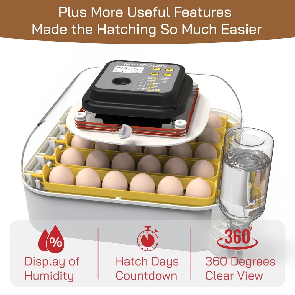 MATICOOPX 30 Egg Incubator with Humidity Display, Egg Candler, Automatic Egg ...