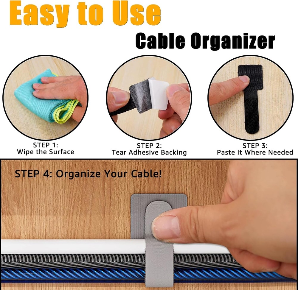 Reusable Cable Straps 80PC, Self Adhesive