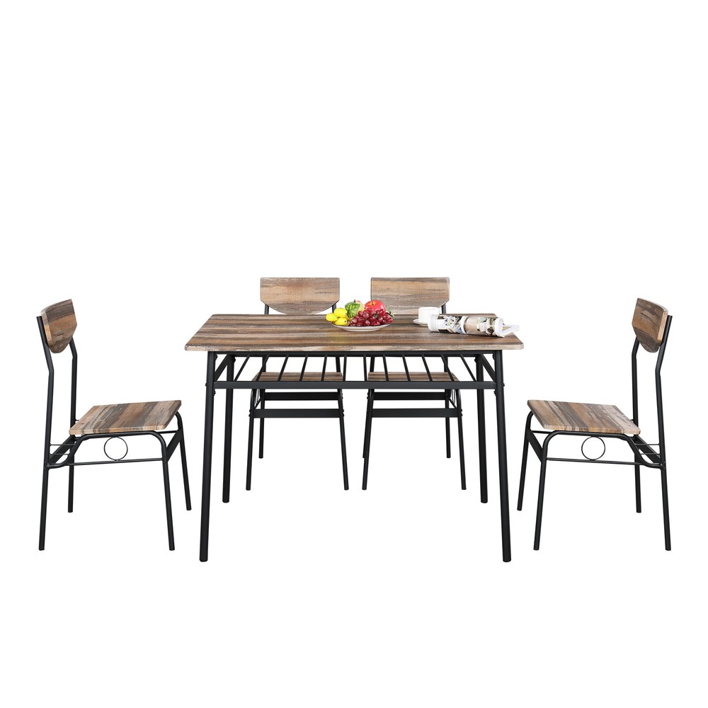 US 5Pcs Rustic Wood Dining Set With 1 Rectangular Table & 4 Chairs Natural Color