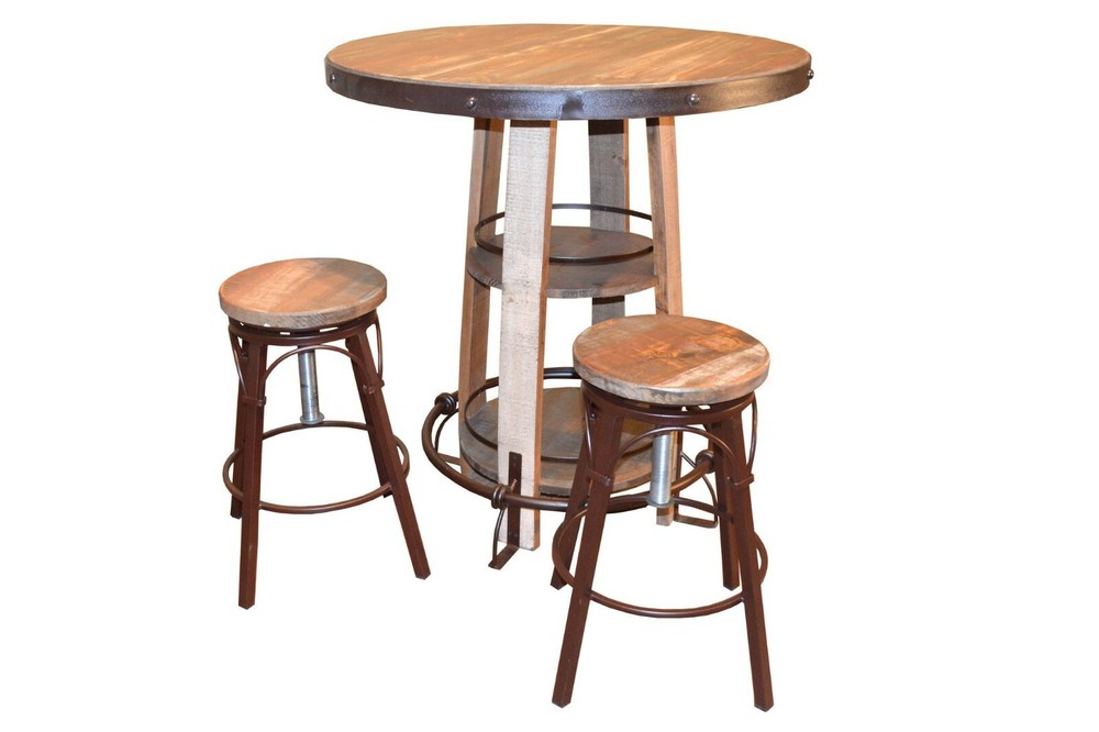 Crafters and Weavers Bayshore Rustic Style Pub Table Set with Two Bar Stools