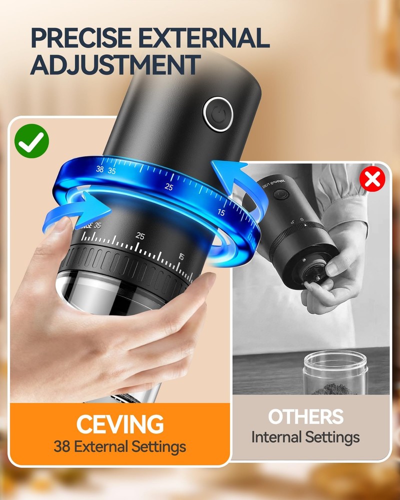 First Grind-While-Charging Rechargeable Coffee Grinder, 1.7X Faster Grinding ...