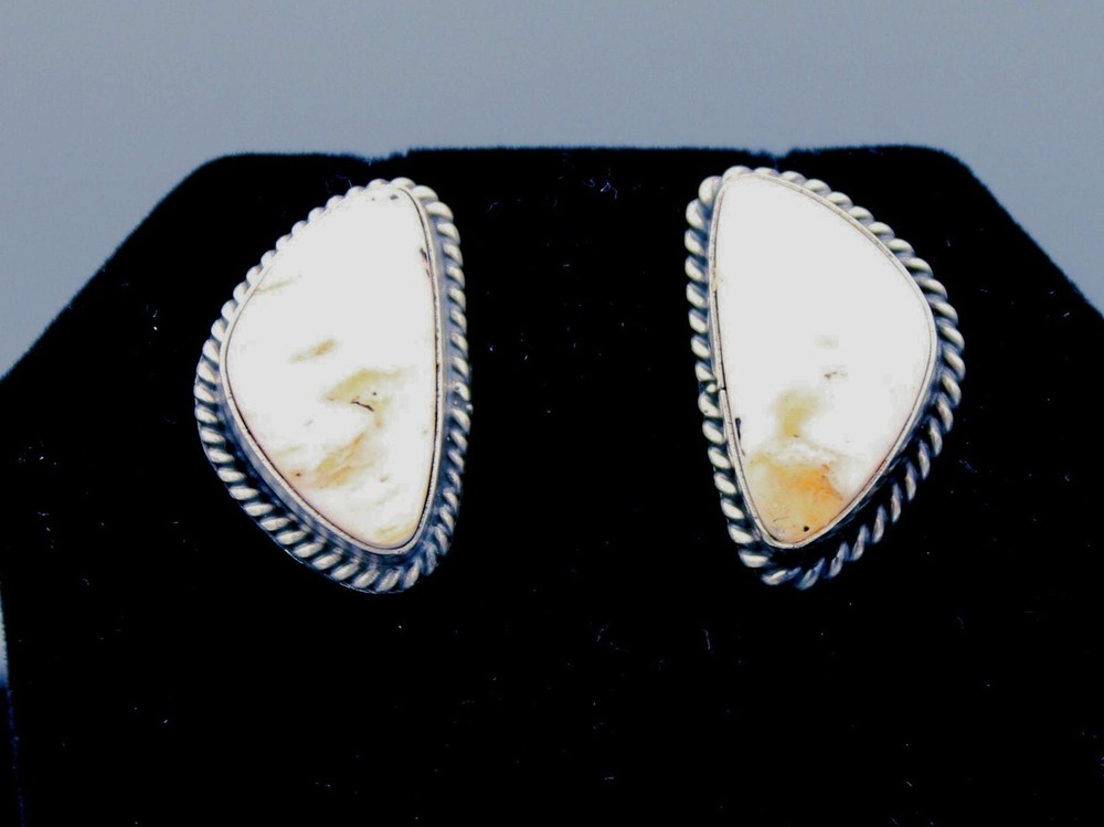 White Buffalo and Sterling Push Back Earrings